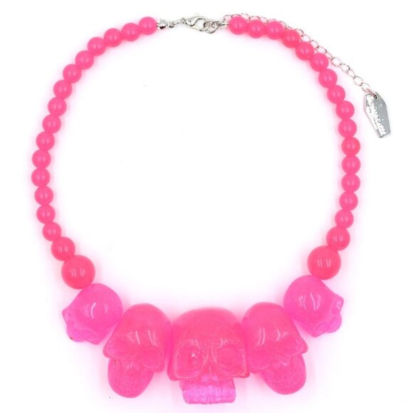 Skull Collection Punk Necklace in Pink Glitter NWT - Picture 1 of 4
